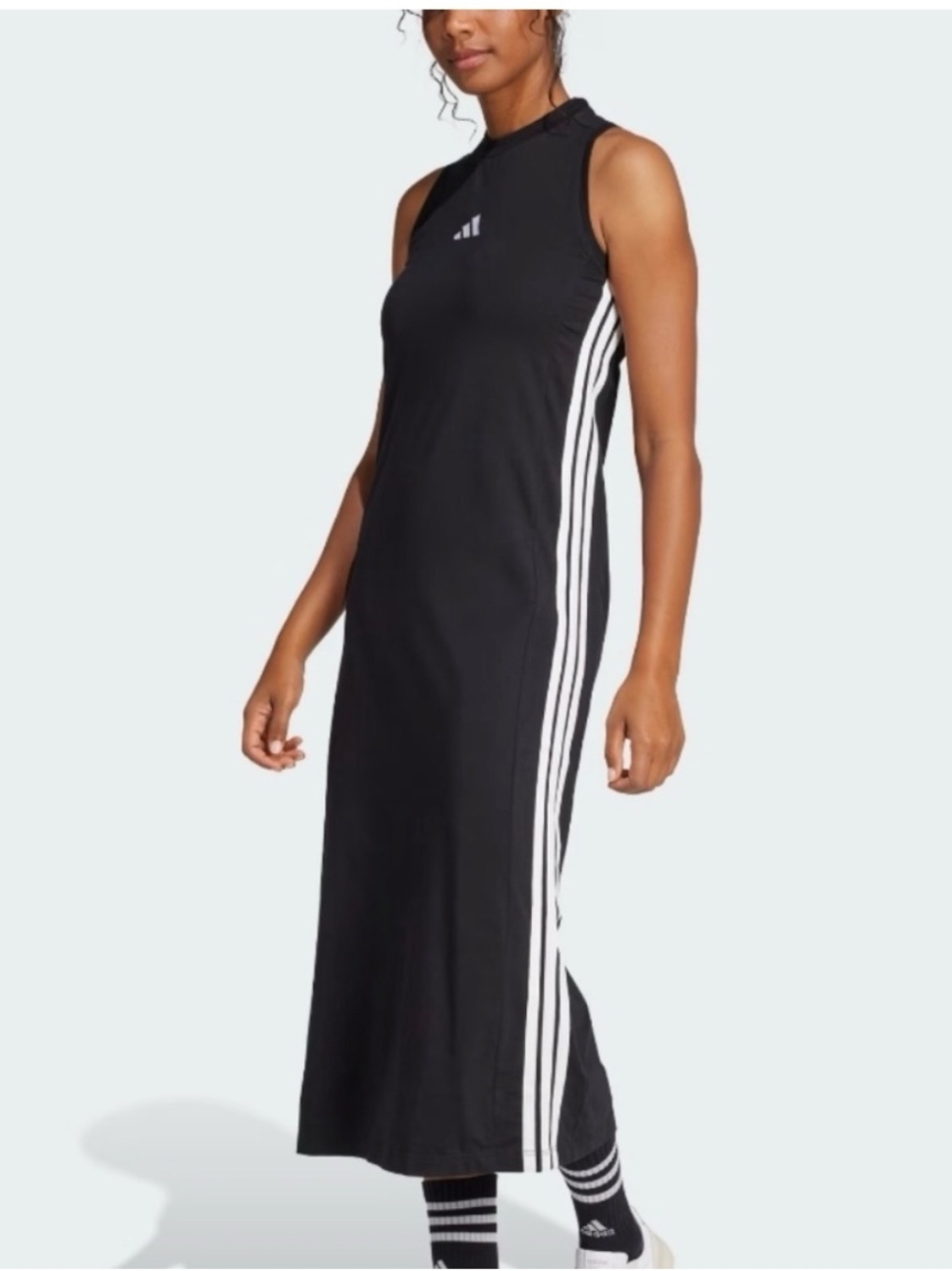 Adidas Black Sleeveless Maxi Dress with Side Stripes NWT